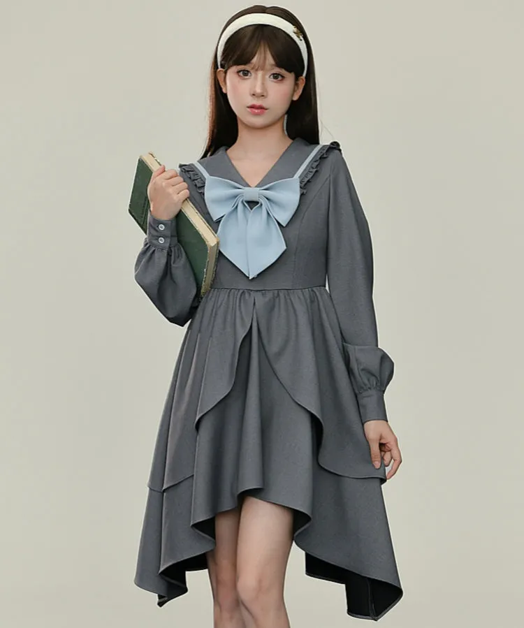 Fall College Style Gray Irregular Dress