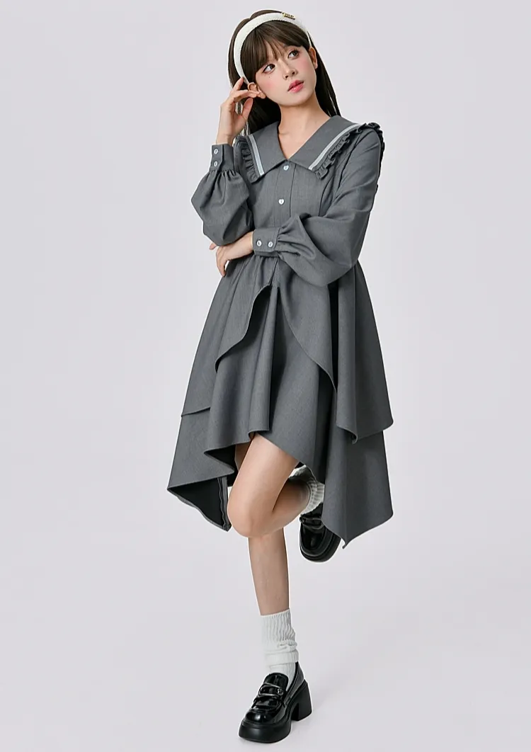Fall College Style Gray Irregular Dress