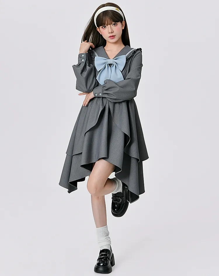 Fall College Style Gray Irregular Dress