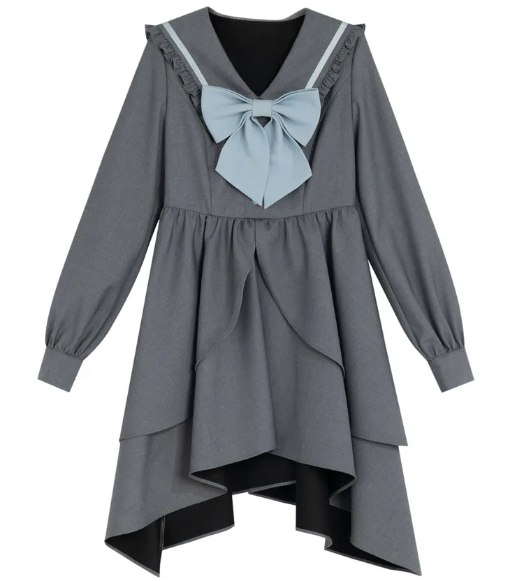 Fall College Style Gray Irregular Dress