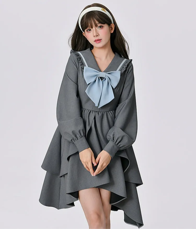 Fall College Style Gray Irregular Dress