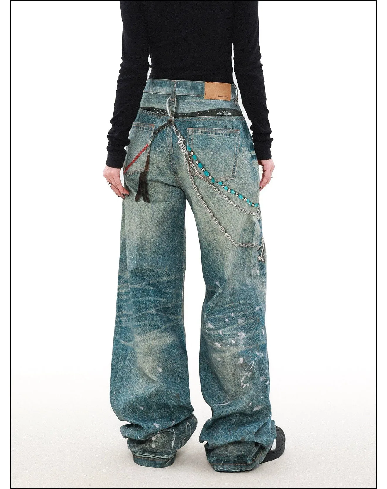 Ink Splashed Chain Detail Jeans