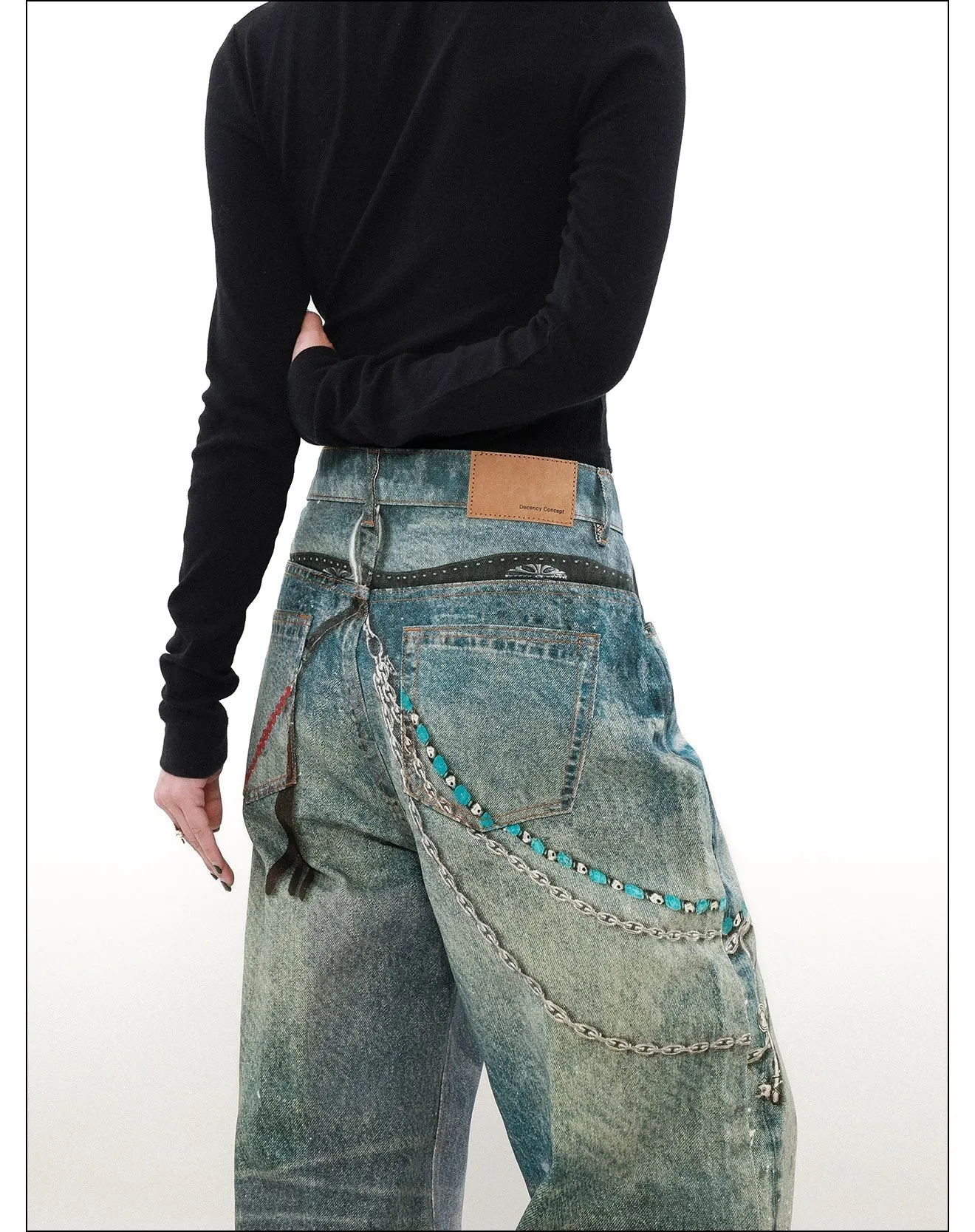 Ink Splashed Chain Detail Jeans