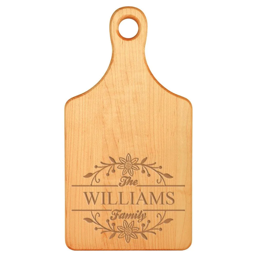 Laser Engraved Family Monogram 2 Cutting Board (Rectangle or Paddle Shaped Options)