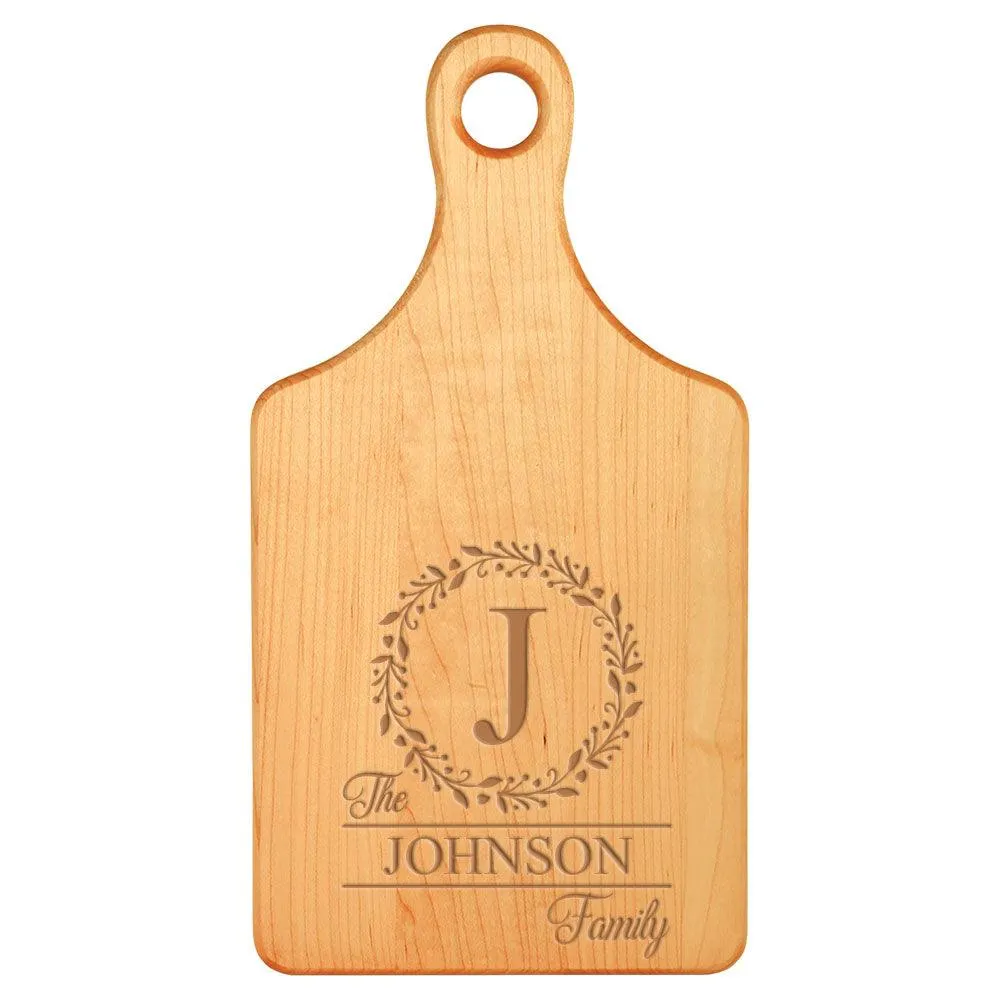 Laser Engraved Family Monogram 4 Cutting Board (Rectangle or Paddle Shaped Options)