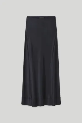 Lee Mathews Stella Silk Satin Skirt in Midnight