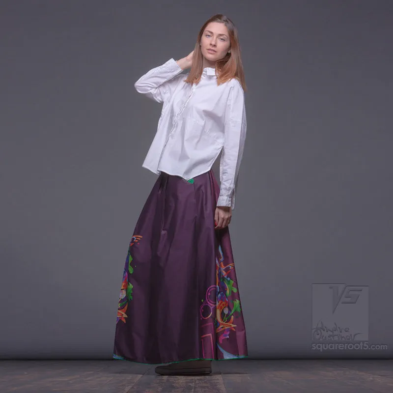 Long cotton skirt "Samurai Girl" model: "Cosmic Dark Purple"