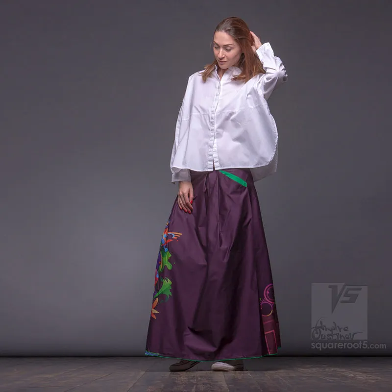 Long cotton skirt "Samurai Girl" model: "Cosmic Dark Purple"