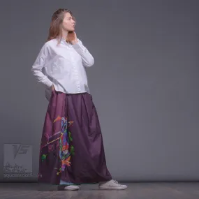 Long cotton skirt "Samurai Girl" model: "Cosmic Dark Purple"