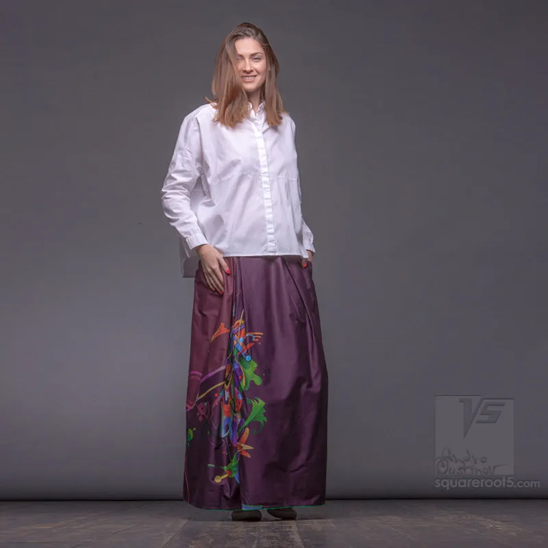Long cotton skirt "Samurai Girl" model: "Cosmic Dark Purple"