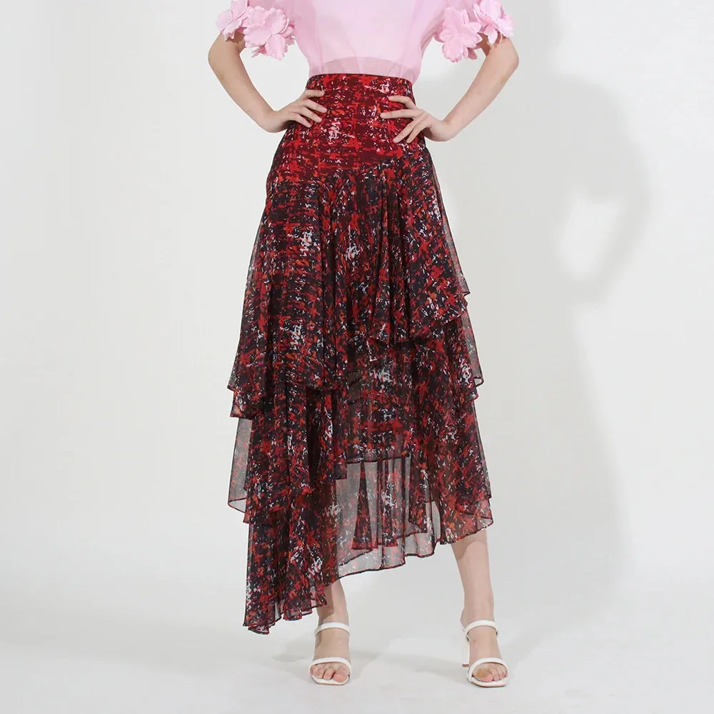 Loose Irregular Hem Skirts For Women High Waist Folds Patchwork Zipper Summer Skirt Female Fashion Style Clothing