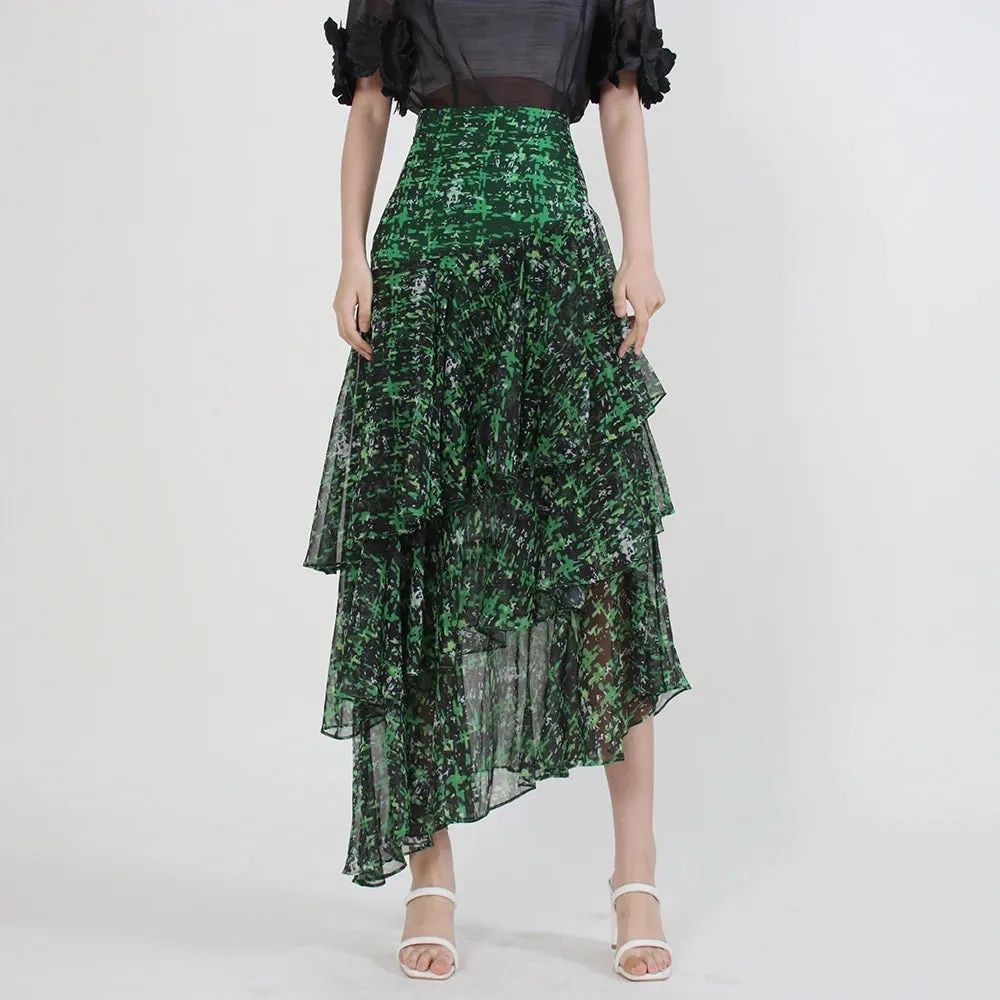 Loose Irregular Hem Skirts For Women High Waist Folds Patchwork Zipper Summer Skirt Female Fashion Style Clothing