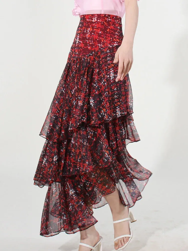 Loose Irregular Hem Skirts For Women High Waist Folds Patchwork Zipper Summer Skirt Female Fashion Style Clothing