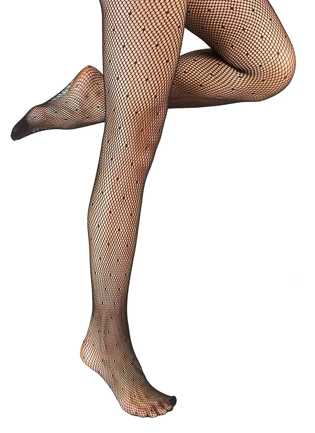 Marilyn Monroe Womens Ladies 2Pack Black Polka Dots Fishnet Tights With Solid Opaque (See More Sizes)