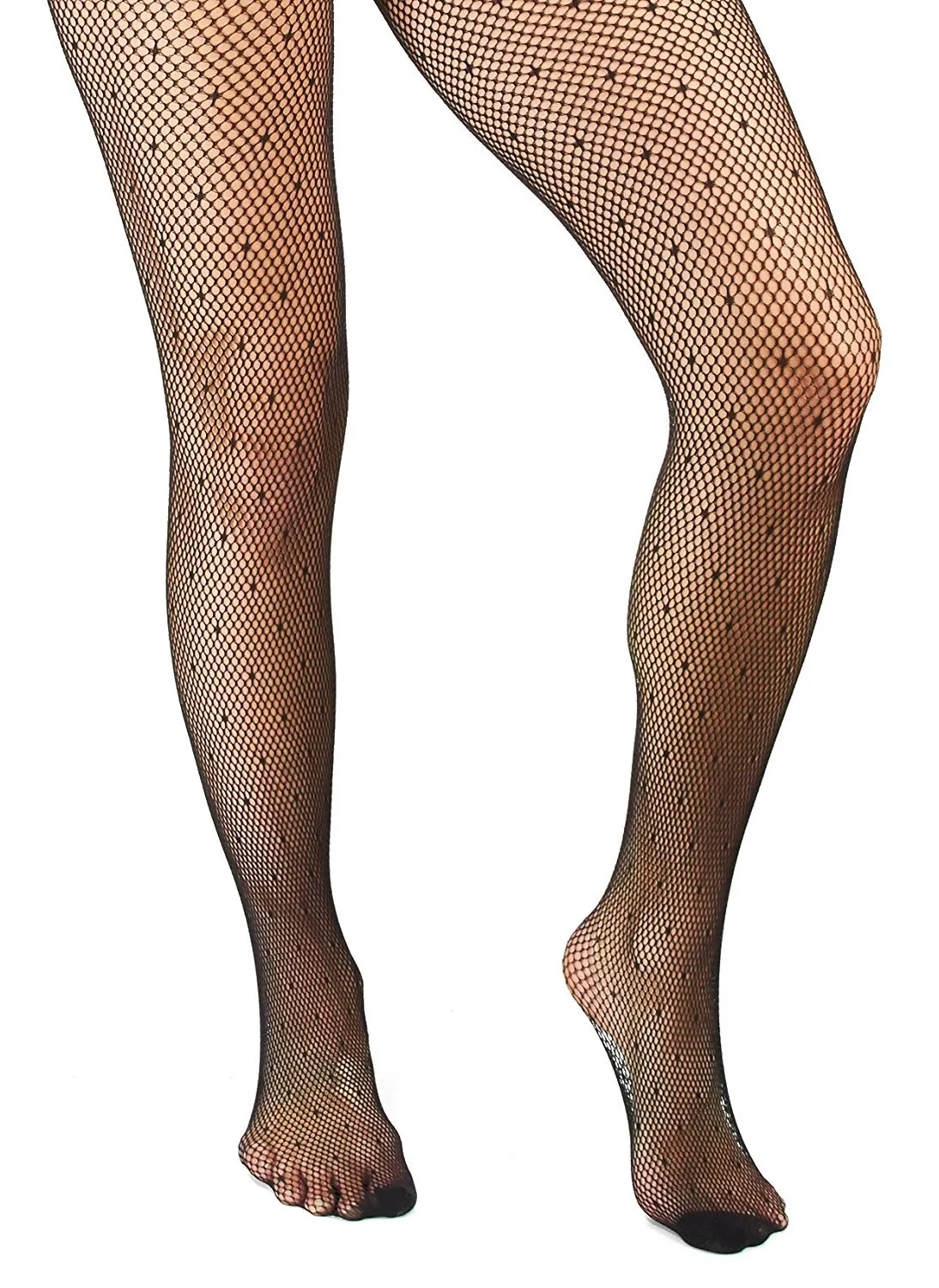Marilyn Monroe Womens Ladies 2Pack Black Polka Dots Fishnet Tights With Solid Opaque (See More Sizes)