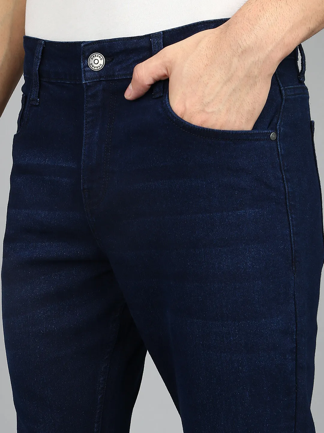 Men's Carbon Blue Regular Fit Washed Jeans Stretchable