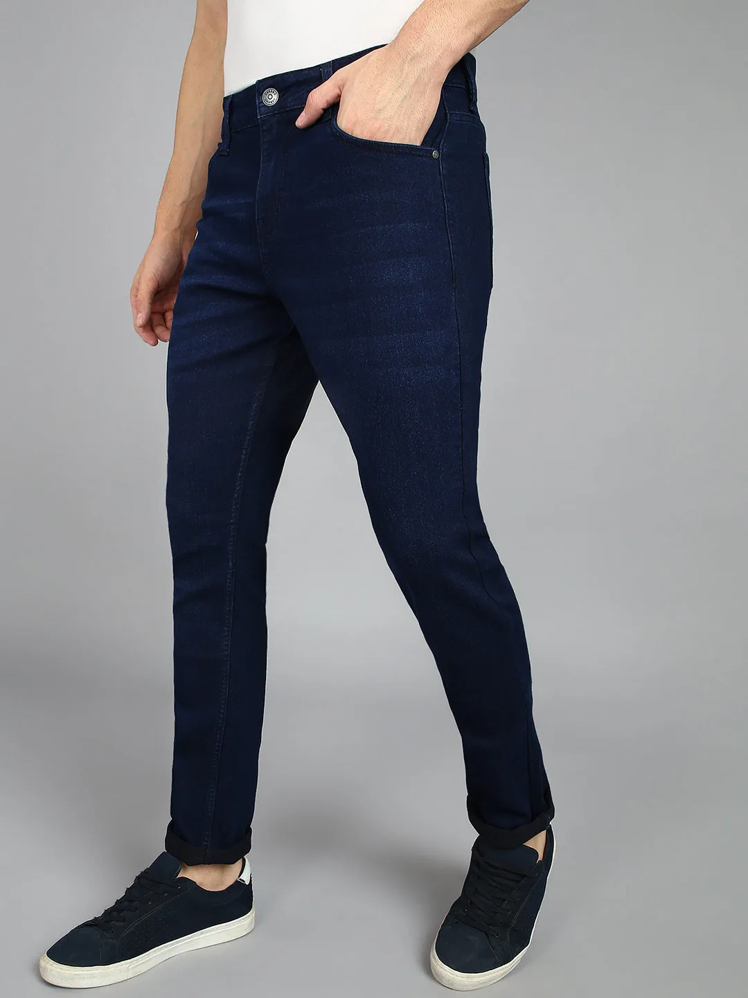 Men's Carbon Blue Regular Fit Washed Jeans Stretchable
