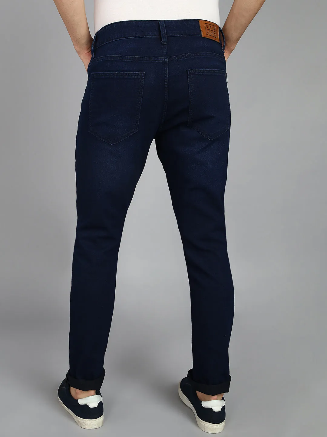 Men's Carbon Blue Regular Fit Washed Jeans Stretchable