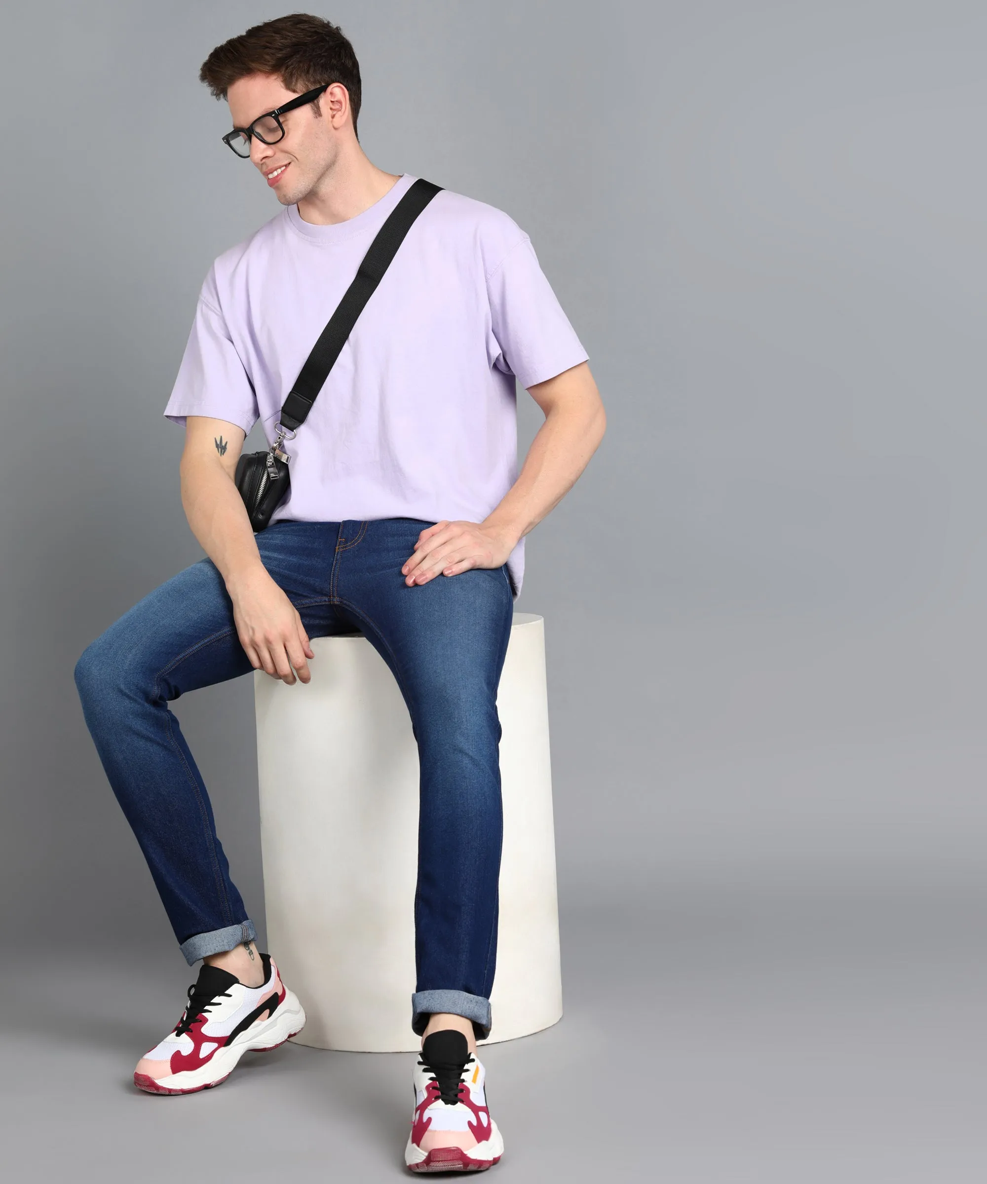 Men's Dark Navy Skinny Fit Washed Jeans Stretchable