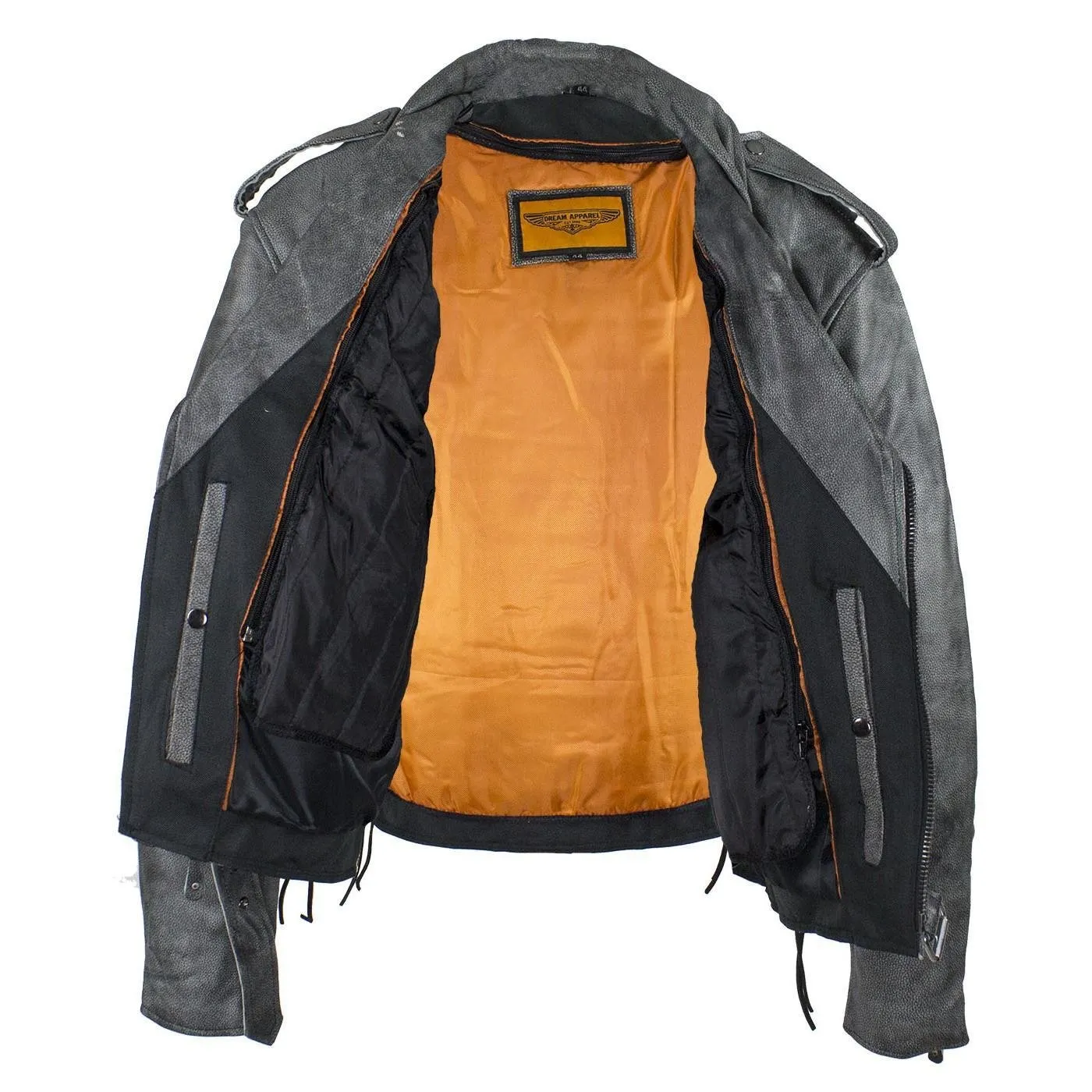 Men's Gray Motorcycle Jacket With Gun Pockets, MJ201-16-DL