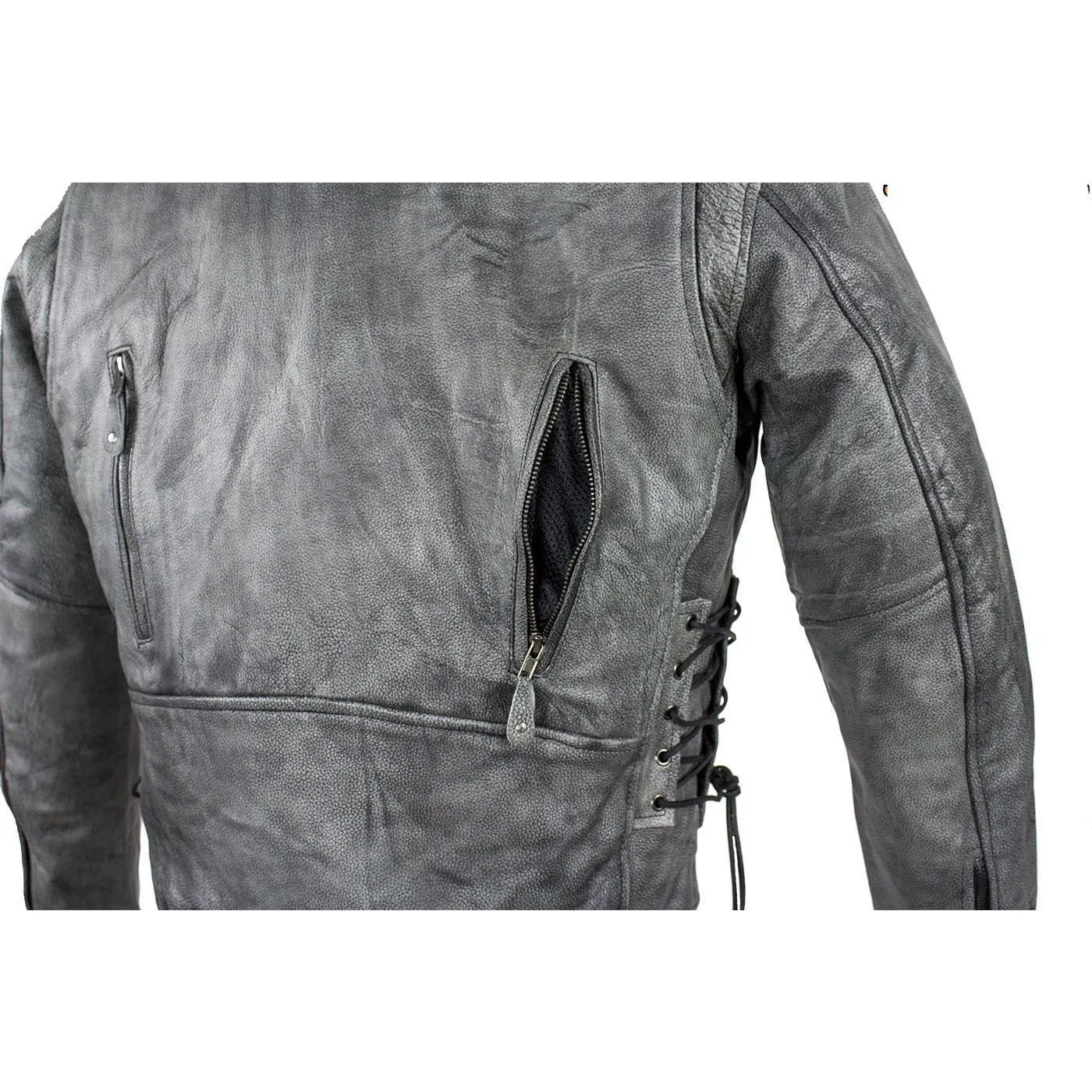 Men's Gray Motorcycle Jacket With Gun Pockets, MJ201-16-DL