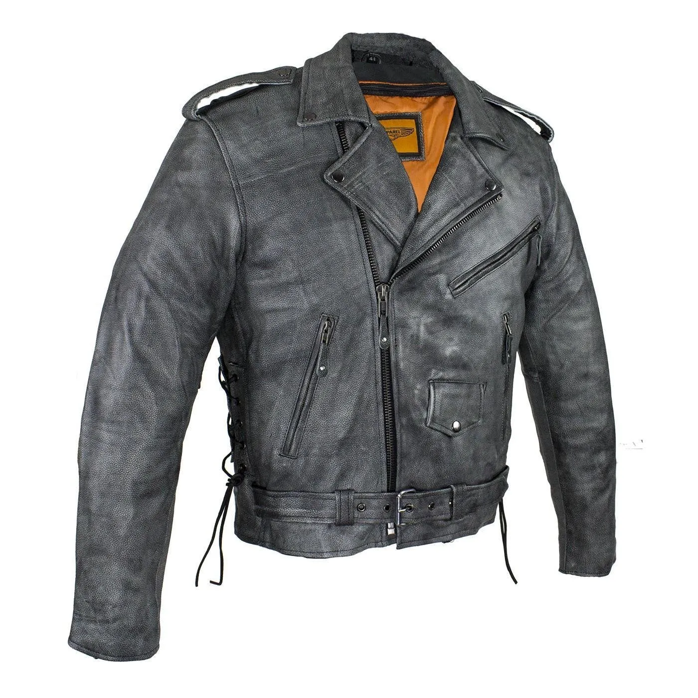 Men's Gray Motorcycle Jacket With Gun Pockets, MJ201-16-DL