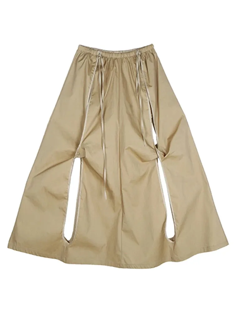 Oversize Hollow Out Skirts Female High Waist Spliced Irregular Ruched Loose Solid Long Skirt For Women Clothing