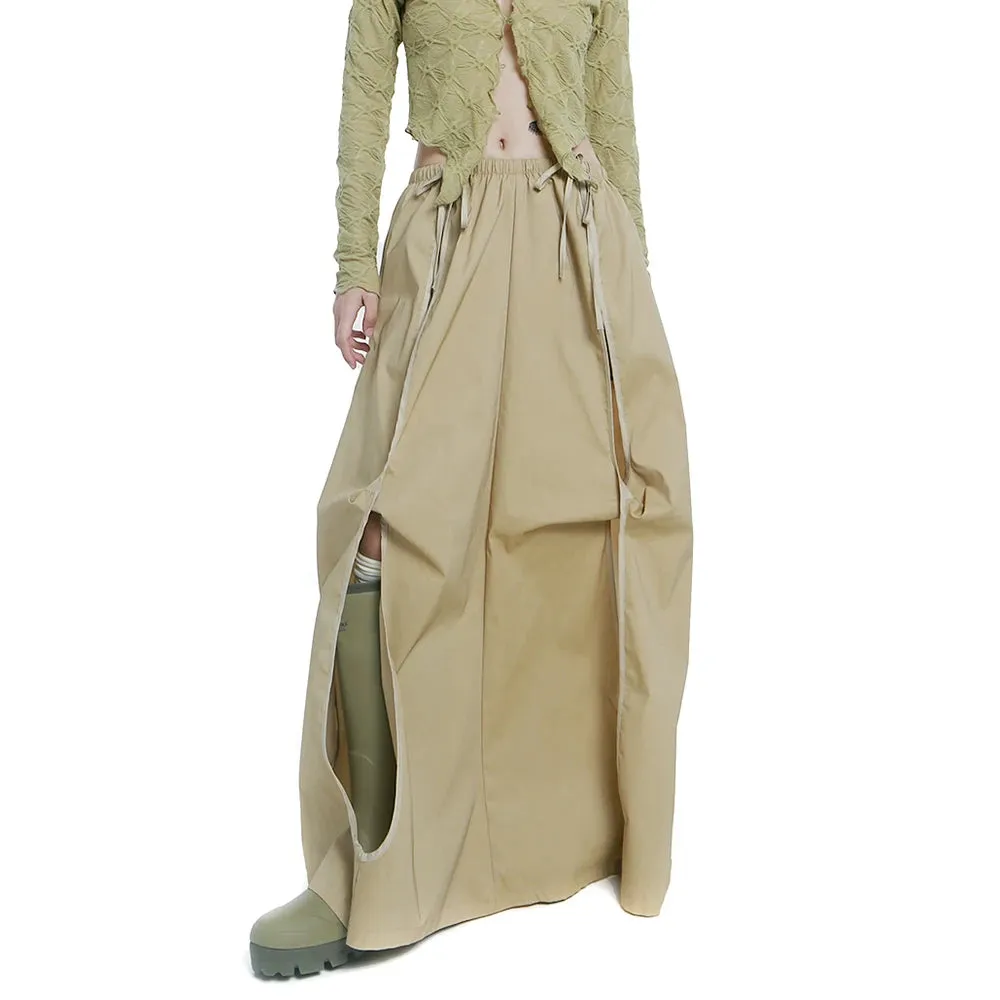 Oversize Hollow Out Skirts Female High Waist Spliced Irregular Ruched Loose Solid Long Skirt For Women Clothing