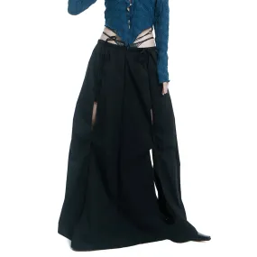 Oversize Hollow Out Skirts Female High Waist Spliced Irregular Ruched Loose Solid Long Skirt For Women Clothing