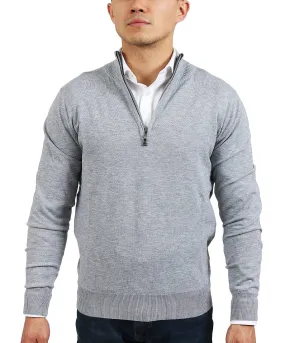 Real Cashmere Light Grey Half Zip Fine Cashmere Blend Mens Sweater
