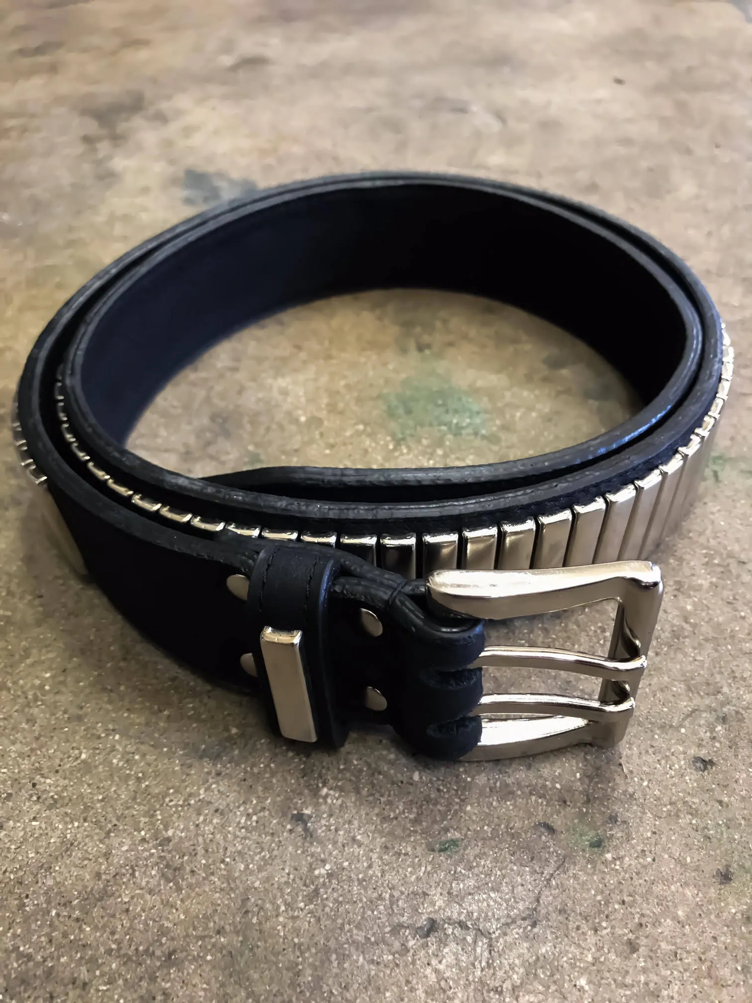 ROAD DESTROYER Black Leather and Metal Studded Punk Rocker Belt