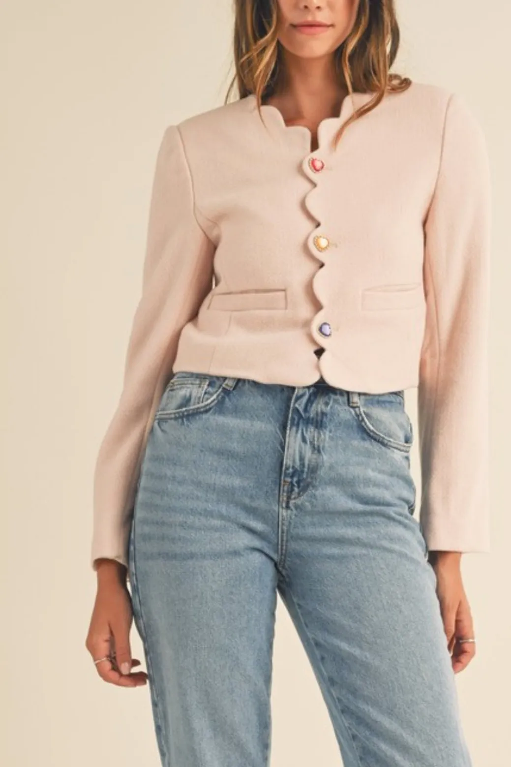Heart-Patterned Scalloped Jacket