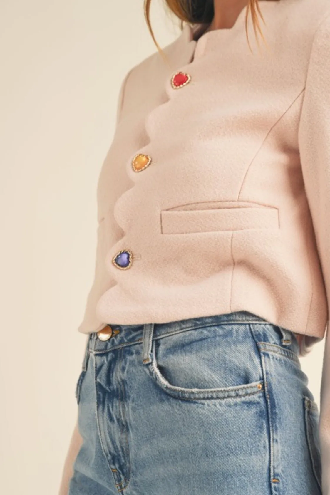 Heart-Patterned Scalloped Jacket