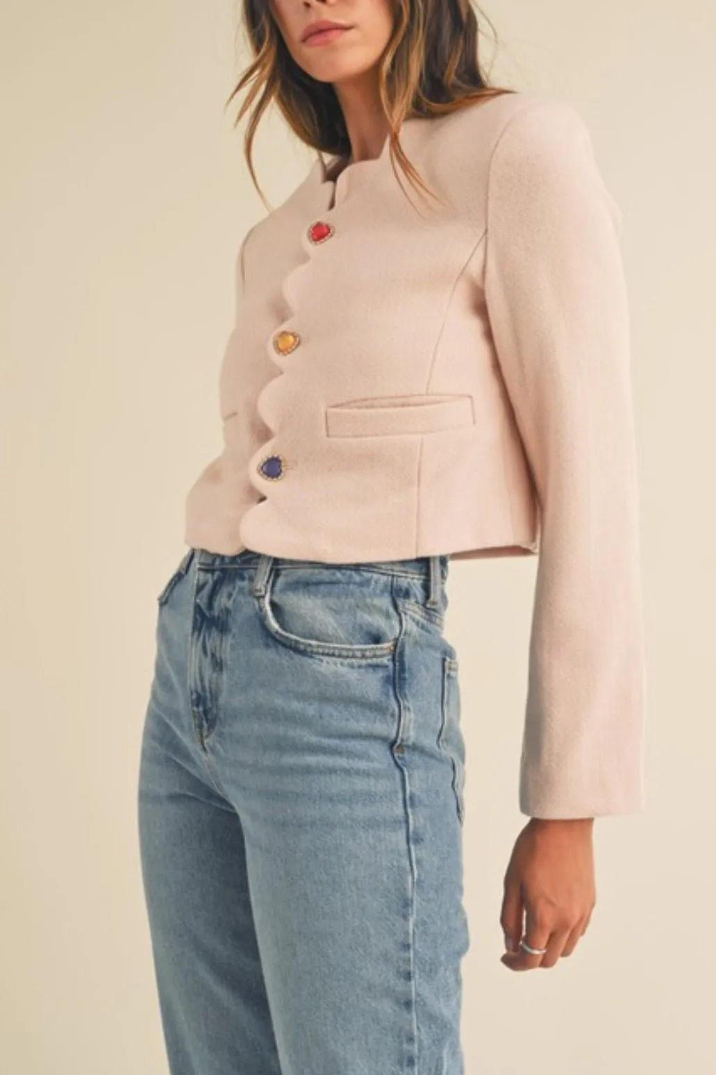 Heart-Patterned Scalloped Jacket
