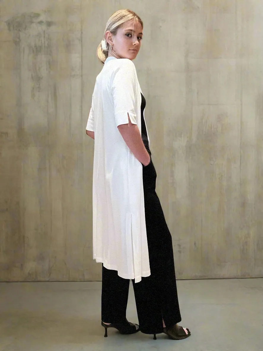 Smooth Stretch Jersey Long Open Cardigan - The Hanover in Pearl White