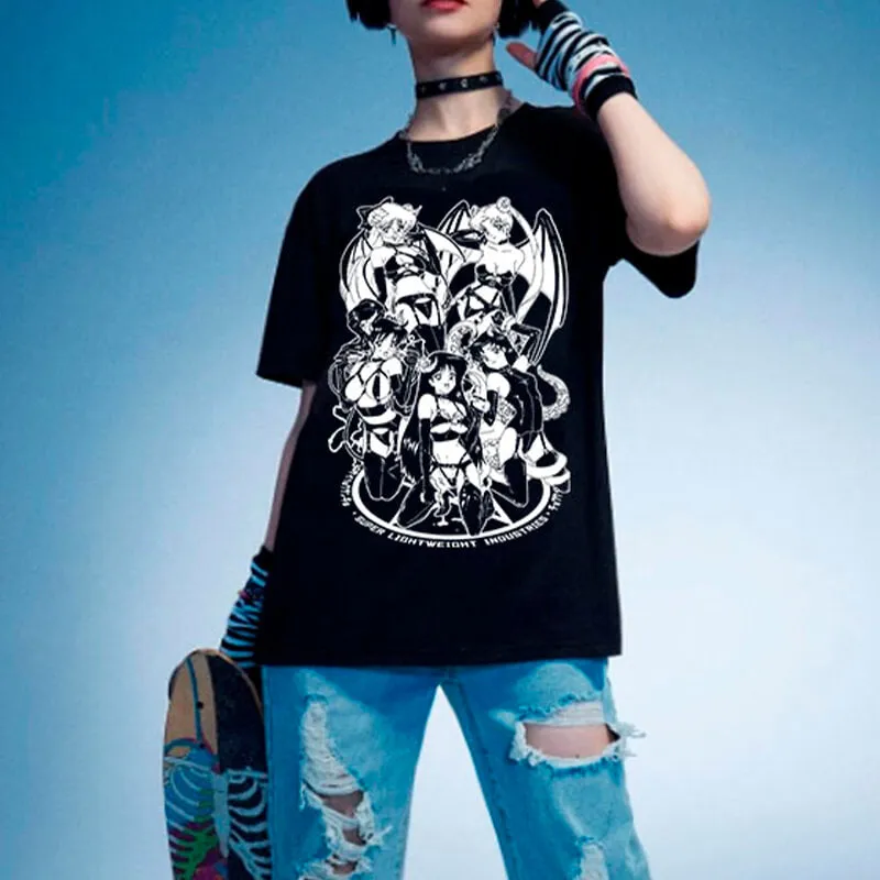 Succubus Cult Anime Girl HVY BLK T-Shirt Bondagecore