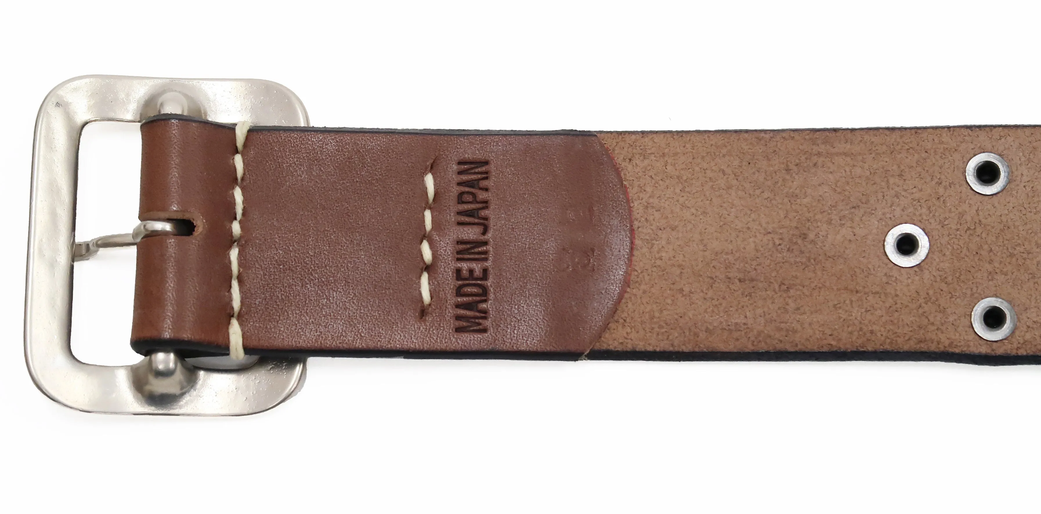 Sugar Cane Studded Belt Men's Ccasual 40mm Wide/4mm Thick Cowhide Leather Belt with Single Prong Square-Shaped Buckle SC02321 138 Brown