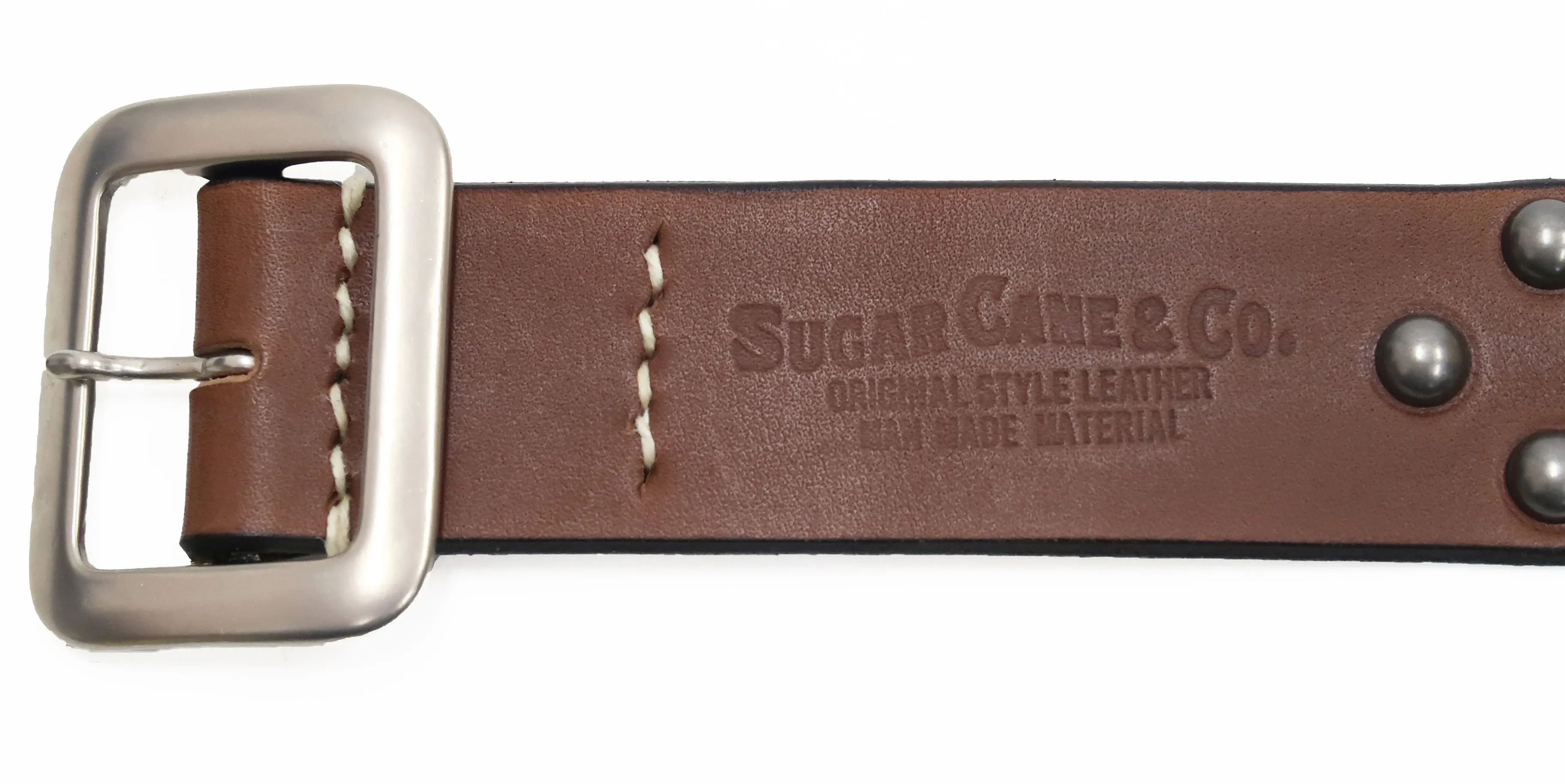 Sugar Cane Studded Belt Men's Ccasual 40mm Wide/4mm Thick Cowhide Leather Belt with Single Prong Square-Shaped Buckle SC02321 138 Brown