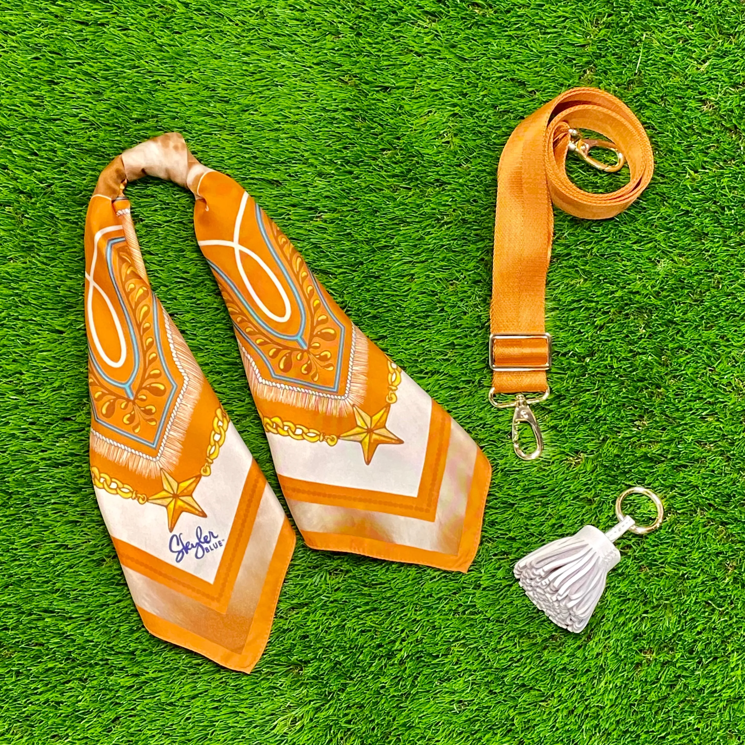 The Austin Clear Small Studded Bag - Clear Bag Burnt Orange Silk Scarf