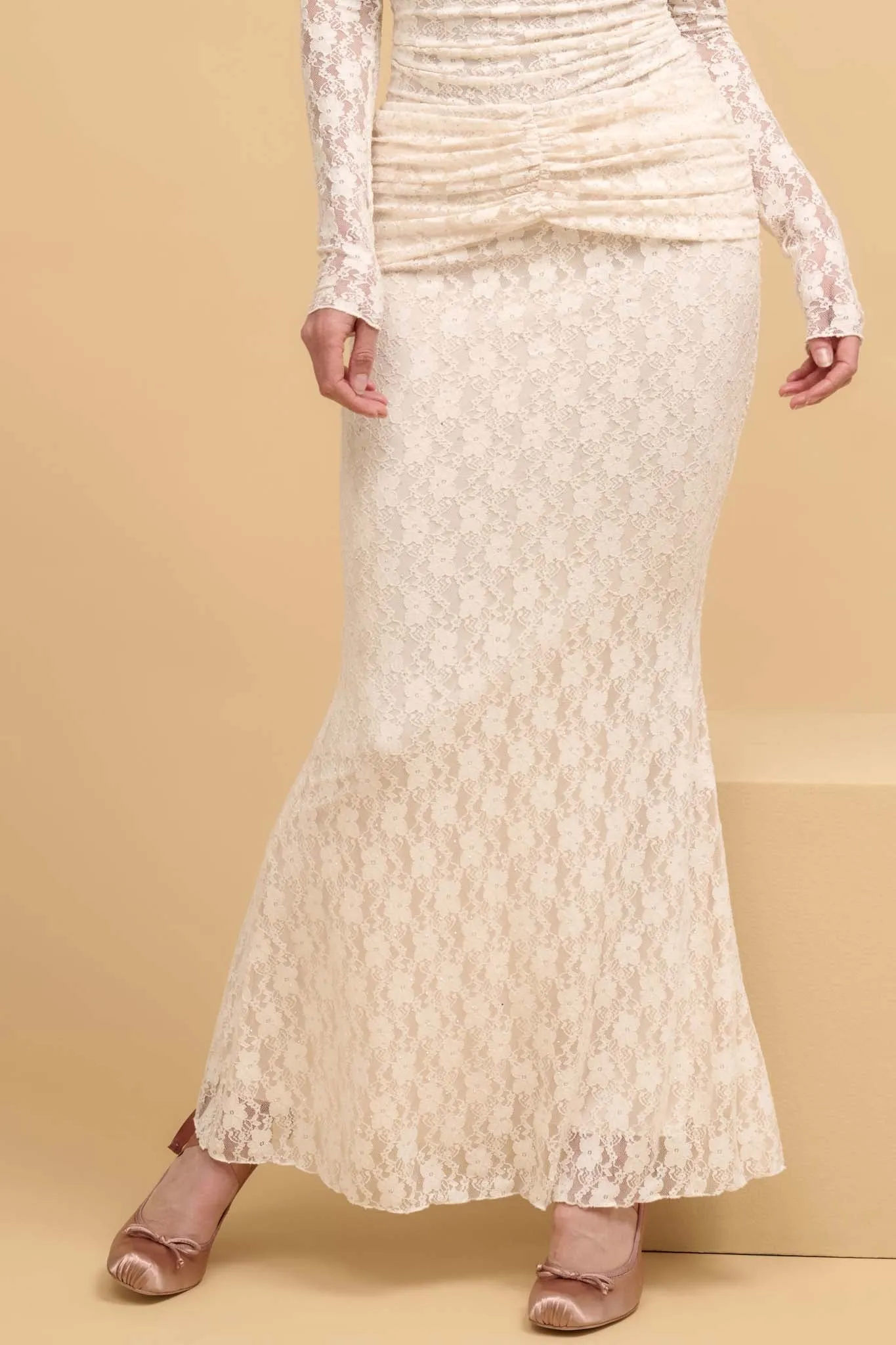 Under the Stars Studded Lace Mermaid Maxi Skirt