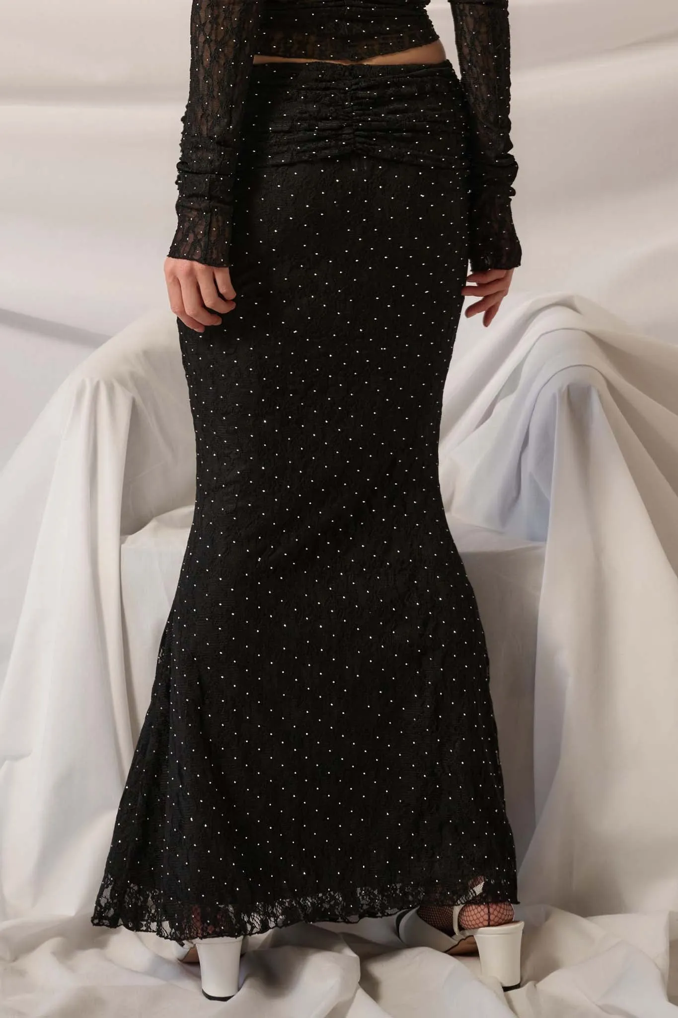 Under the Stars Studded Lace Mermaid Maxi Skirt