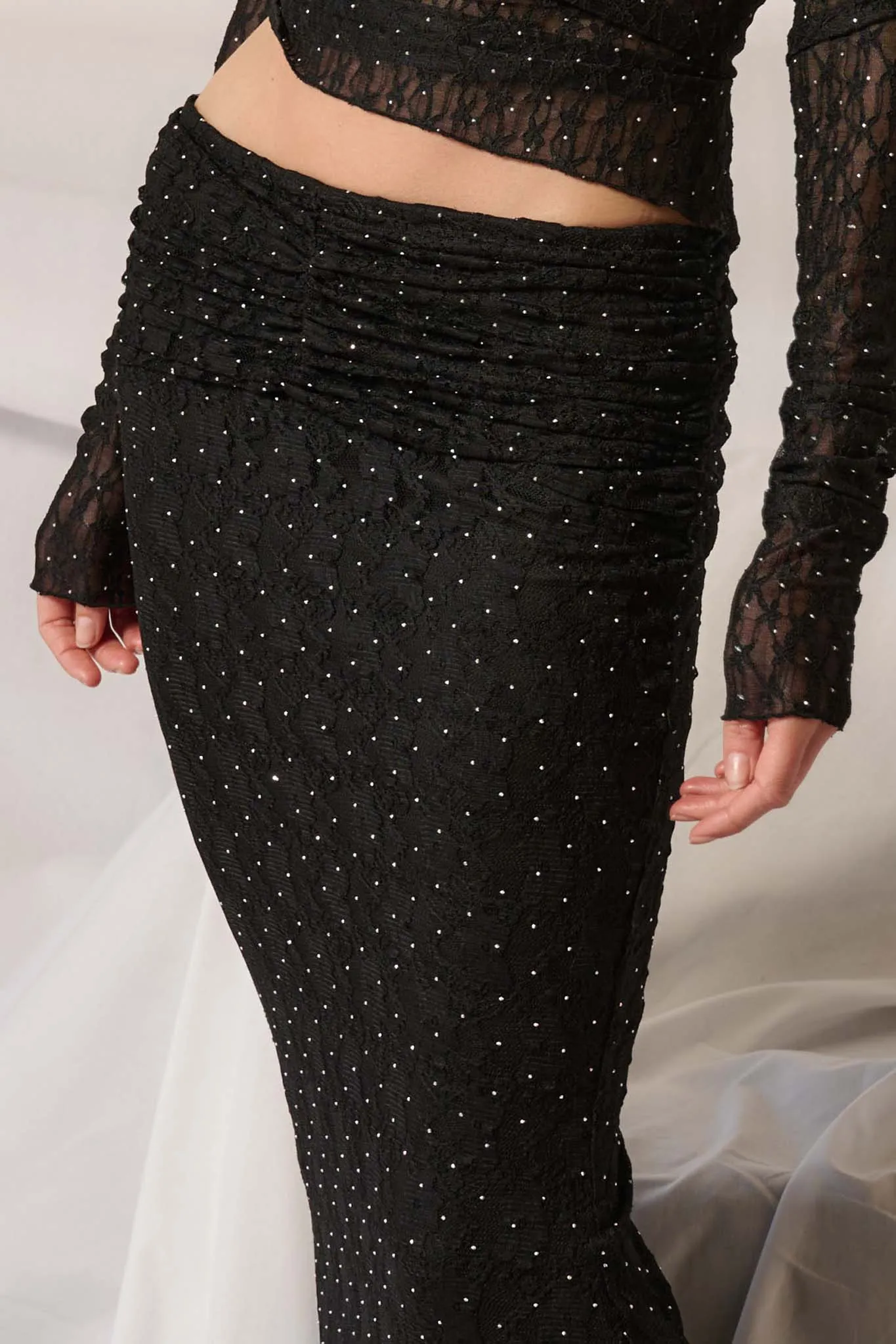 Under the Stars Studded Lace Mermaid Maxi Skirt