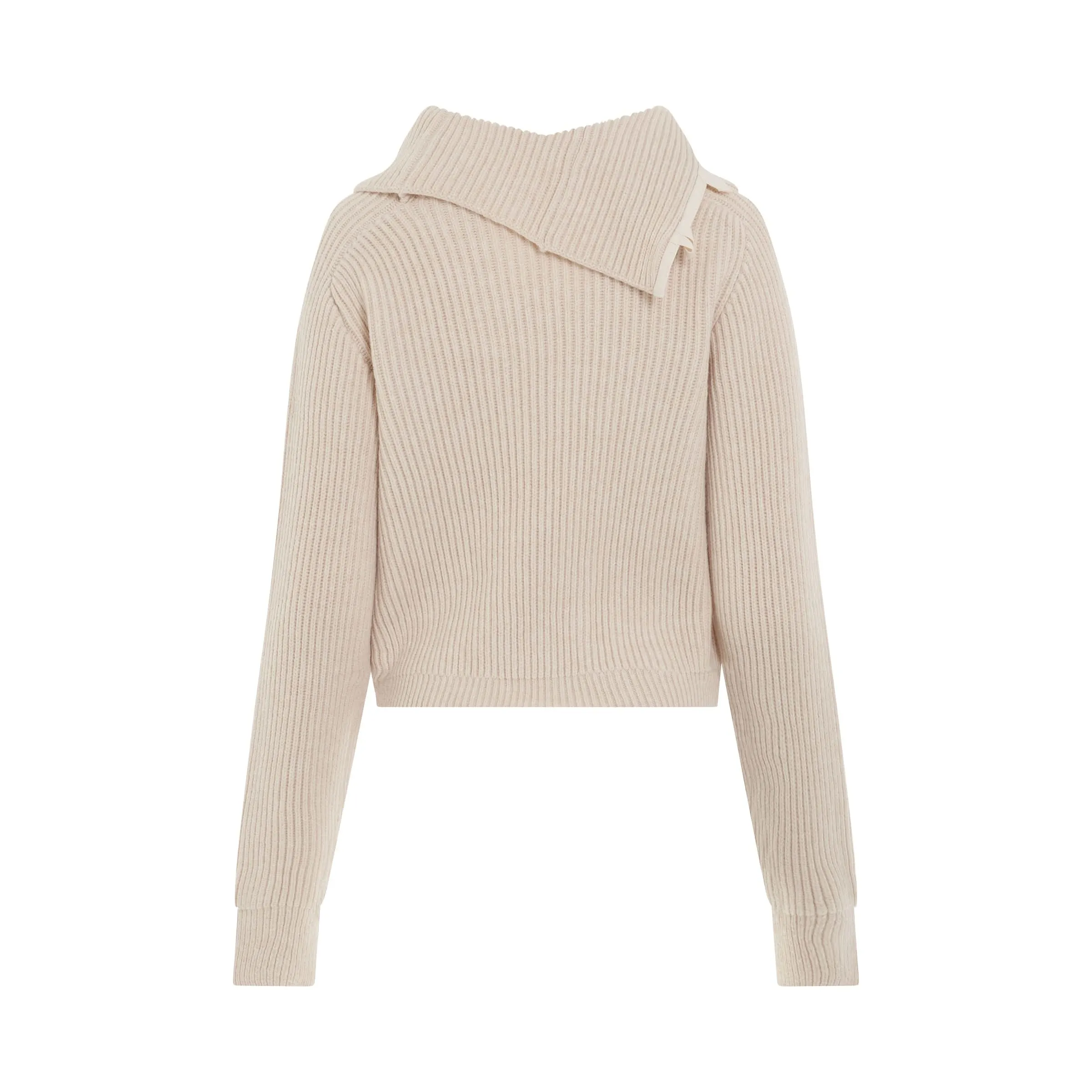 Vega Asymmetric Collar Knit Sweater in Light Beige