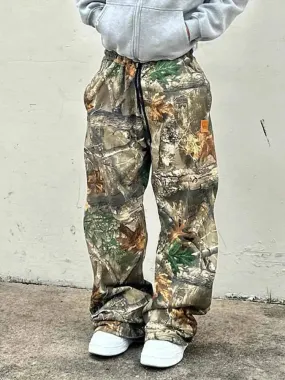 Wiaofellas  -  Camouflage Casual Loose Straight Leg Pants Men's Spring Autumn Fashion Hip-hop American Style Pocket Drawstring Trousers