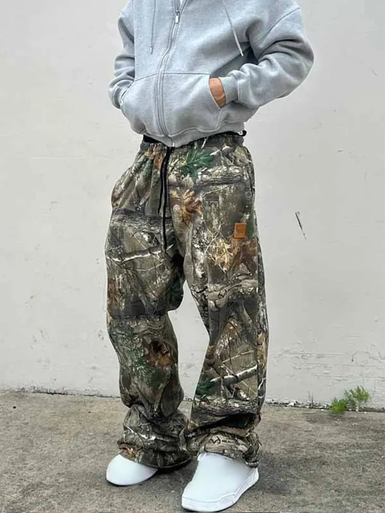 Wiaofellas  -  Camouflage Casual Loose Straight Leg Pants Men's Spring Autumn Fashion Hip-hop American Style Pocket Drawstring Trousers