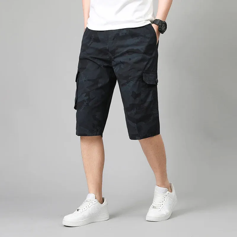 Wiaofellas  -  Men's Clothing Fashion Camouflage Capri Pants Printed Summer Safari Style Pockets Spliced Basic Mid Waist Elastic Casual Pants