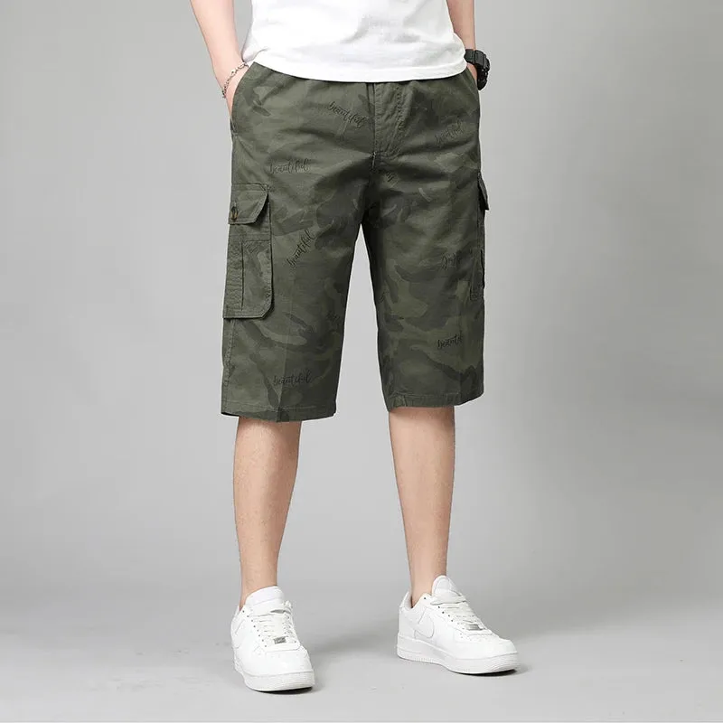 Wiaofellas  -  Men's Clothing Fashion Camouflage Capri Pants Printed Summer Safari Style Pockets Spliced Basic Mid Waist Elastic Casual Pants