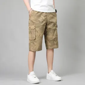 Wiaofellas  -  Men's Clothing Fashion Camouflage Capri Pants Printed Summer Safari Style Pockets Spliced Basic Mid Waist Elastic Casual Pants