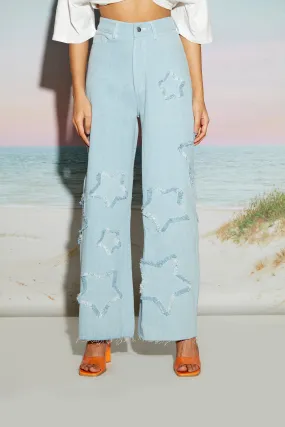 Wide Leg Denim Jeans with Star Patch