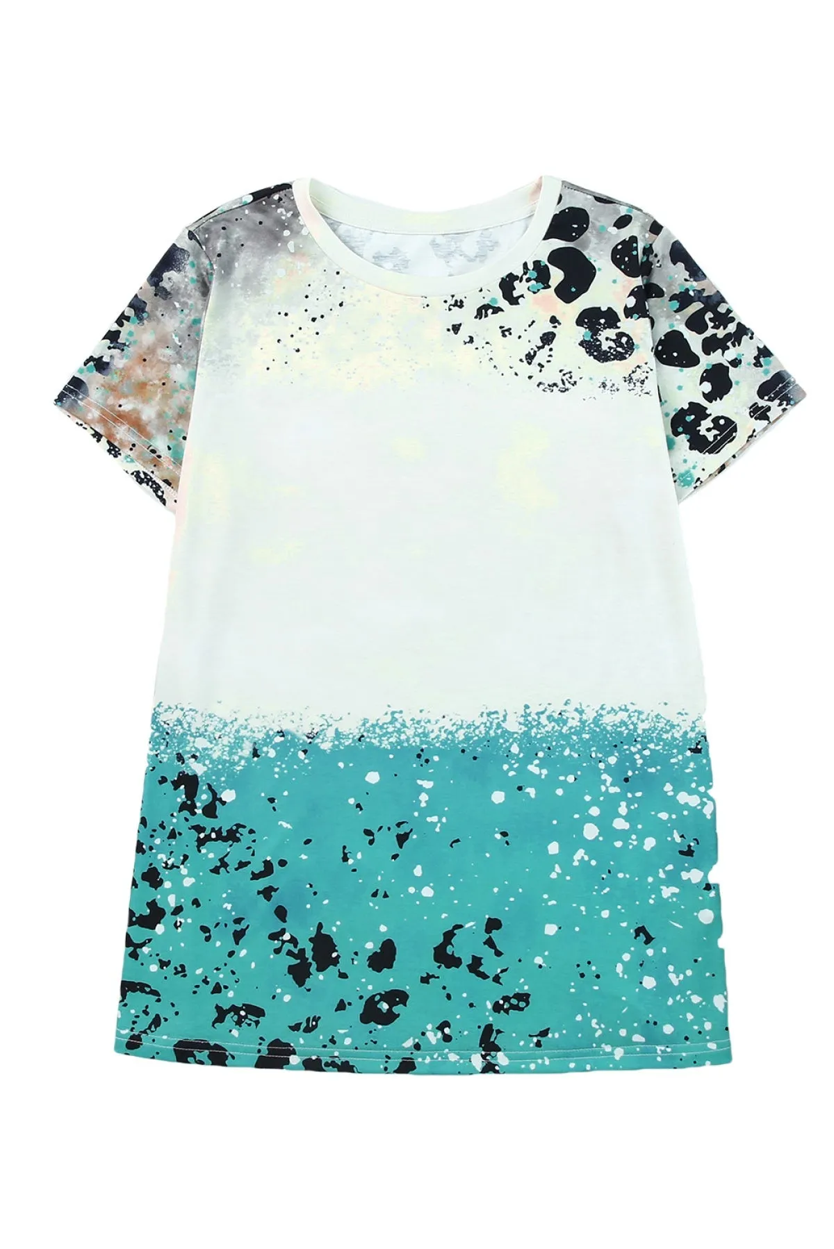 Womens T-Shirt Leopard Tie-Dye Bleached Round Neck Short Sleeves